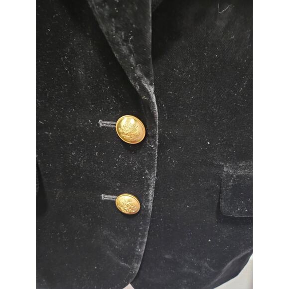 J. Crew Black Velvet One Button Blazer Jacket Gold Crest Button Sz 0 Women's - Picture 3 of 7